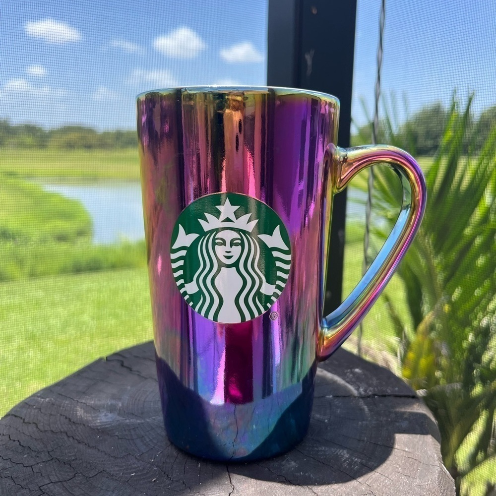 Starbucks Coffee Mug 16oz Rainbow Holographic Iridescent Oil Slick 2022 Holiday